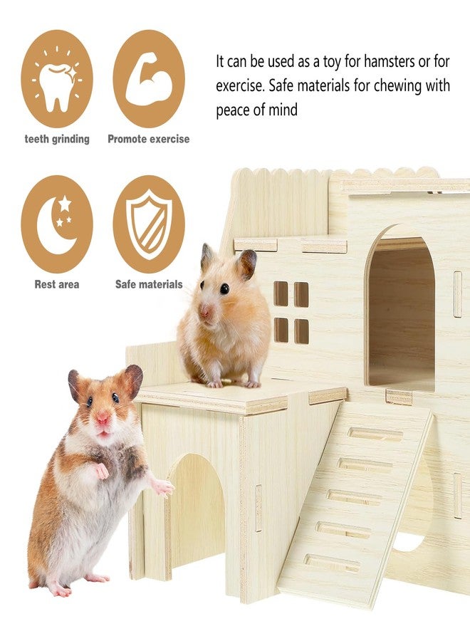 DINTSTYLE Hamster Toys 5-Piece Set ，Hamster House, Swing, Climbing Ladder, Seesaw & Exercise Wheel，Pet DIY Sport Exercise Toys Set, Small Animal Habitat Accessories ，Gerbils, Mice（Natural Wood） - Image 5
